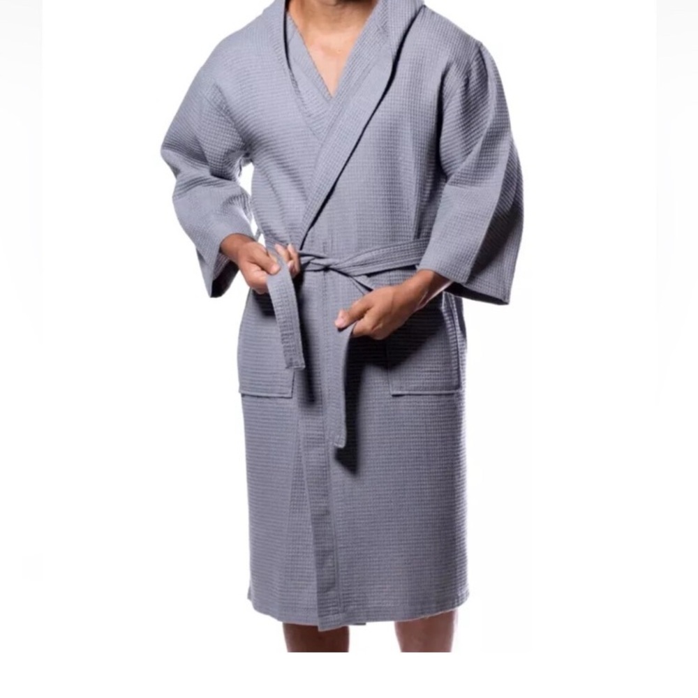 🎄GAP Mens Hooded Waffle-Knit Robe Heather Grey XL Retail $89.95